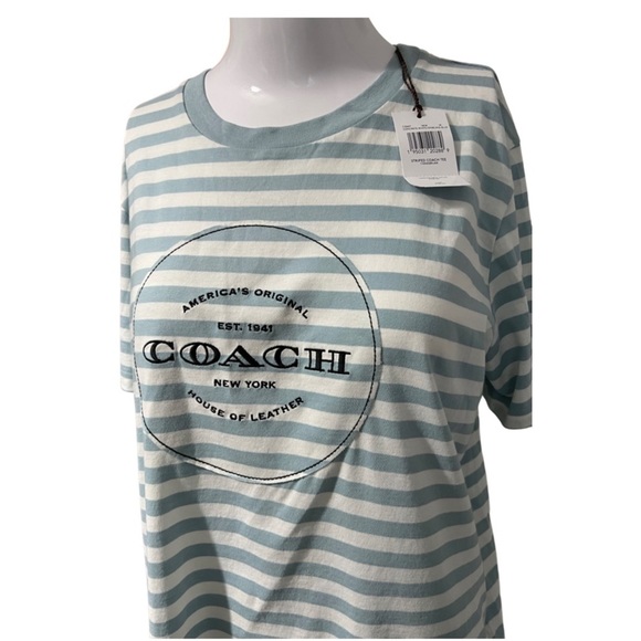 Coach Blue and white striped T-shirt Medium - Picture 3 of 6